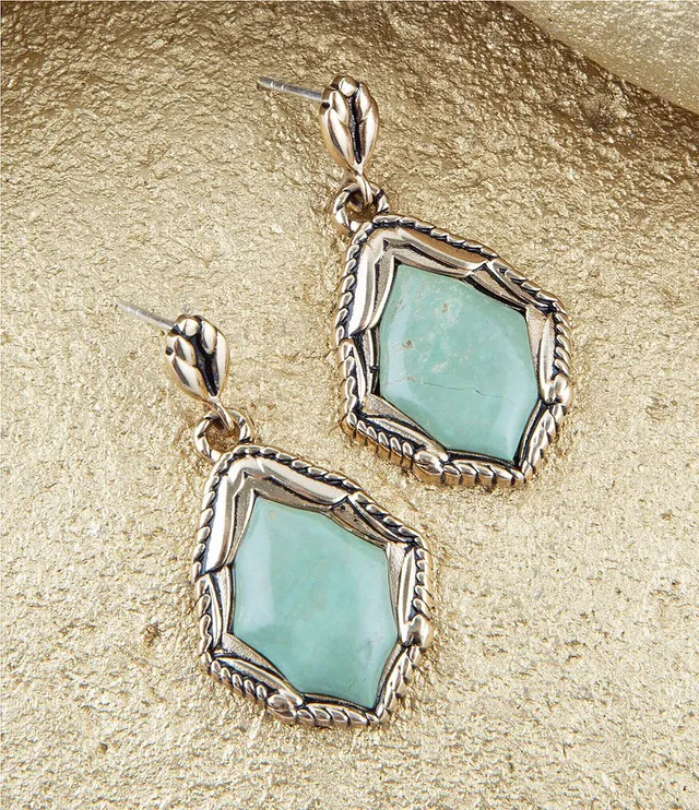 Barse Bronze and Turquoise Heart Drop Earrings - Gold