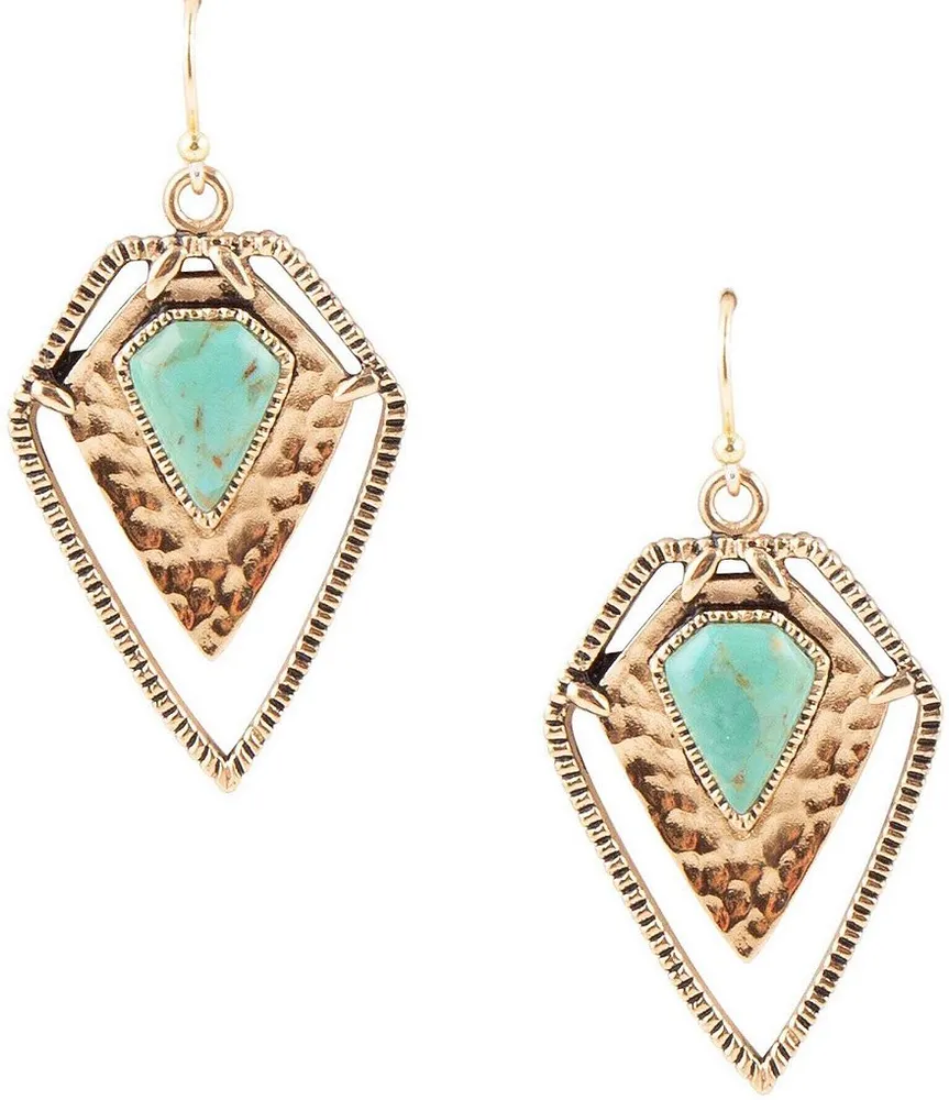 Barse Bronze and Turquoise Heart Drop Earrings - Gold