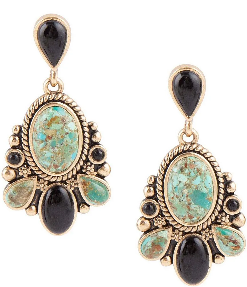 Barse Bronze and Turquoise Heart Drop Earrings - Gold