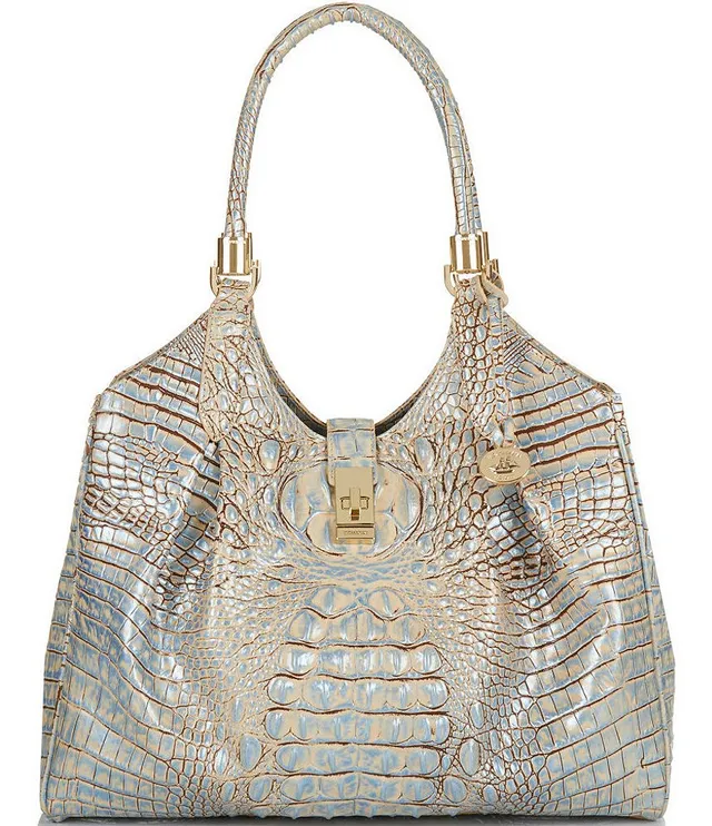 BRAHMIN Rockville Collection Hallie Ivory Iguana Satchel Bag