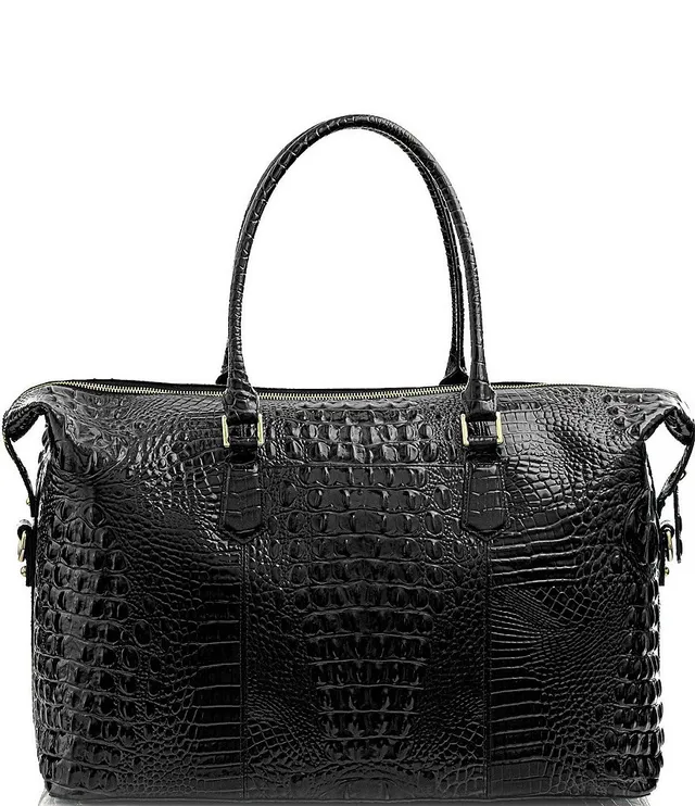 Brahmin Collette Melbourbe Leather Croc Embossed Shoulder Bag in BLACK  SILVER