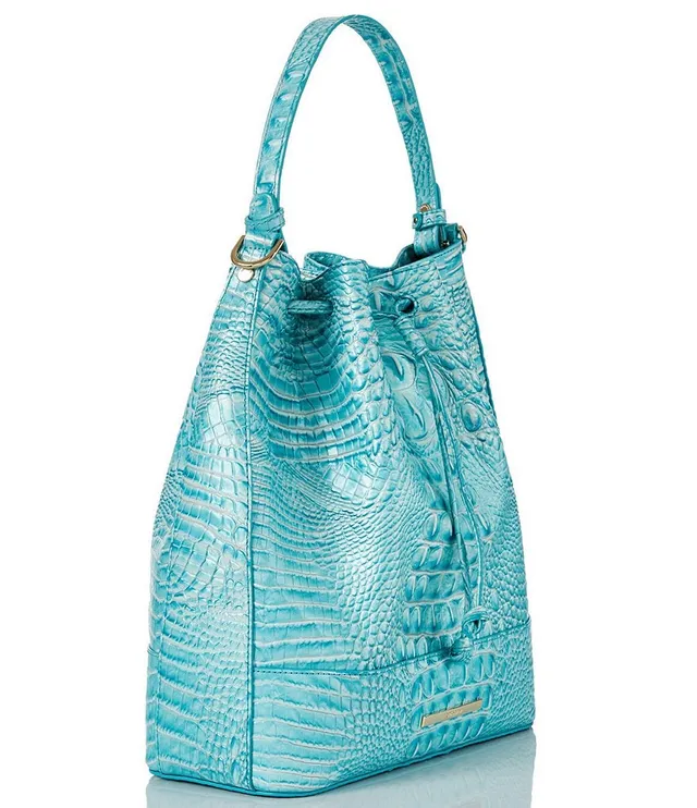 Brahmin Fiora Croc Embossed Leather Bucket Bag in Green