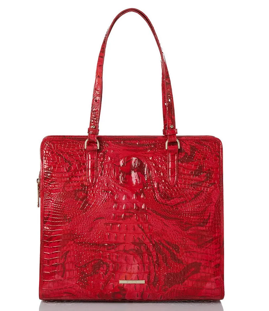 BRAHMIN Melbourne Collection Tia Red Flare Top Zip Tote Bag