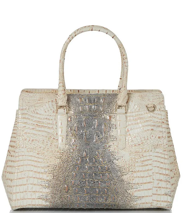 BRAHMIN Ombre Melbourne Collection Small Ivory Iguana Caroline Satchel Bag