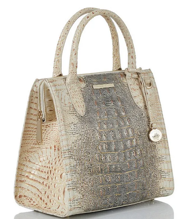 BRAHMIN Rockville Collection Hallie Ivory Iguana Satchel Bag