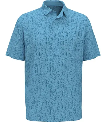 Original Penguin Men's Short Sleeve All-Over Oversized Cocktail Print Polo Shirt, Size Small, Mediterranian Blue, Recycled Polyester/Elastane