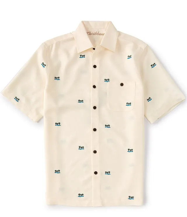 Caribbean Embroidered Bright White Short Sleeve Woven Shirt