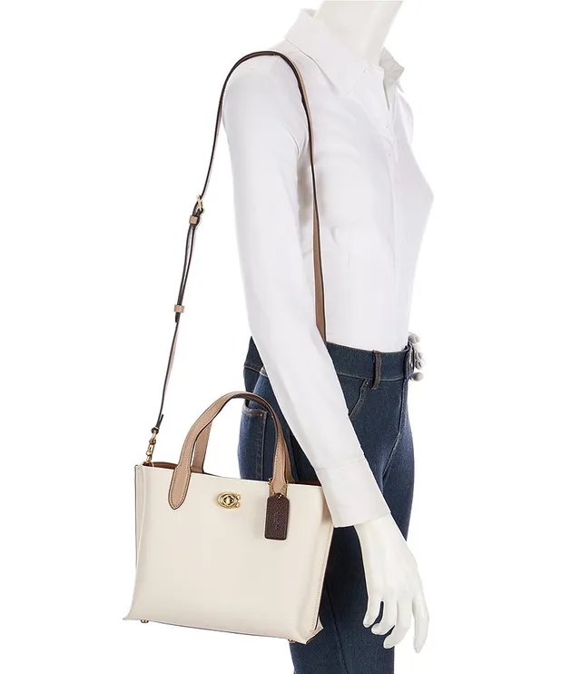 COACH Willow 24 Beige Colorblock Gold Tone Leather Tote Bag