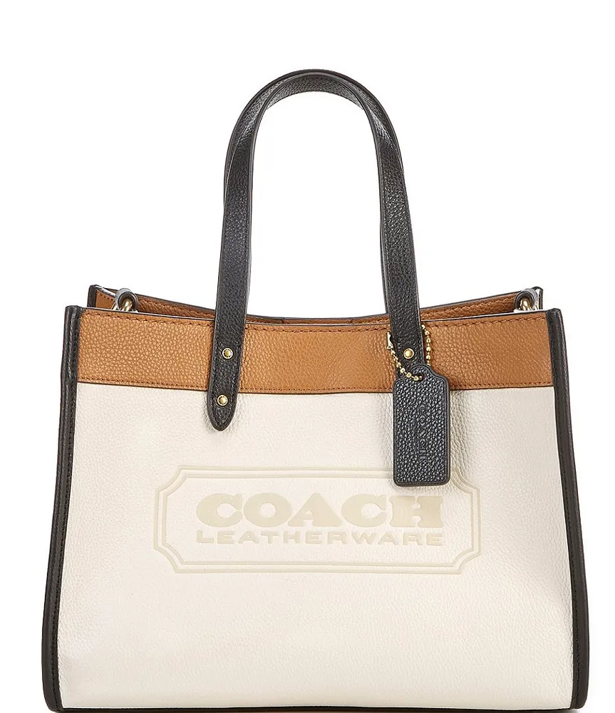 COACH Field Signature Logo White Colorblock Pebble Leather Tote