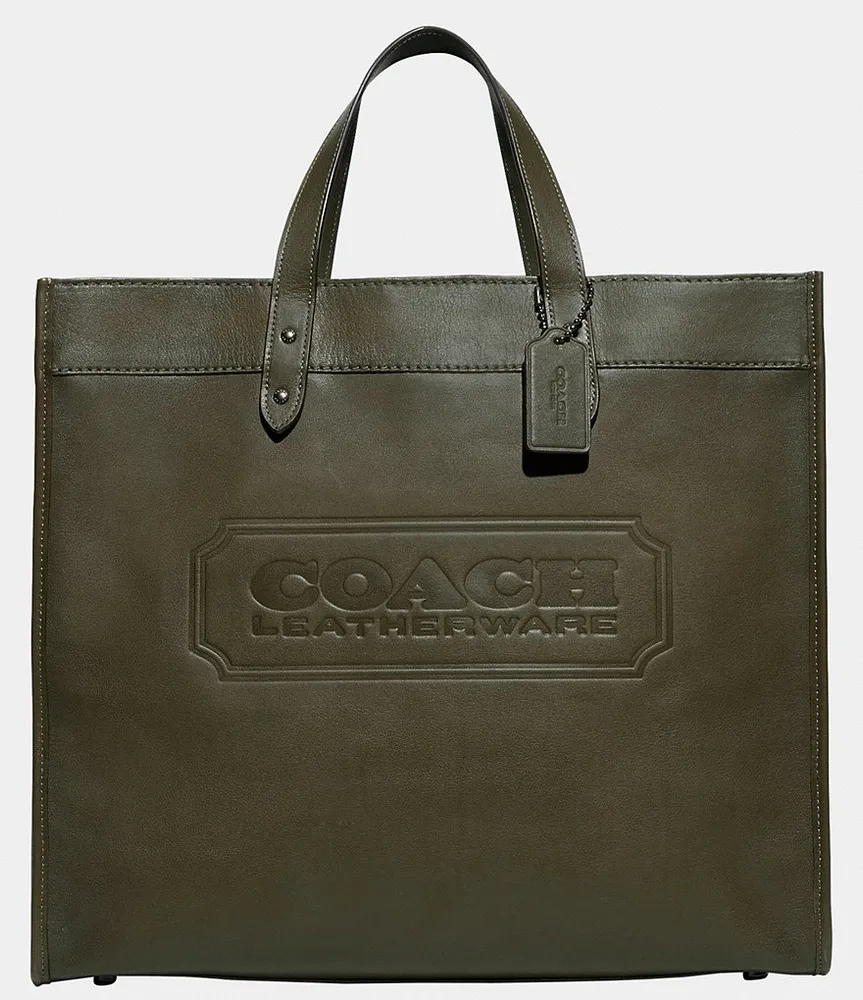 COACH Field Signature Logo White Colorblock Pebble Leather Tote Bag