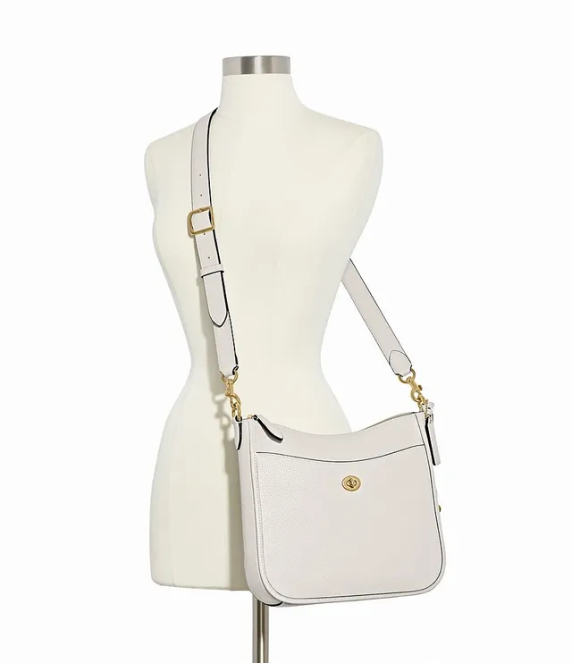 COACH Polished Pebble Leather Chaise Crossbody in White