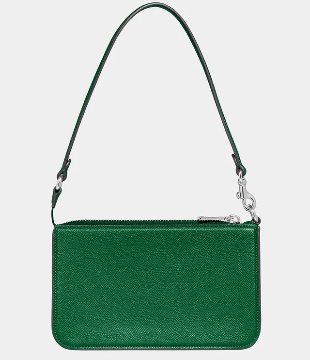 Coach Pebbled Leather Pouch Silver Tone Shoulder Bag - Green