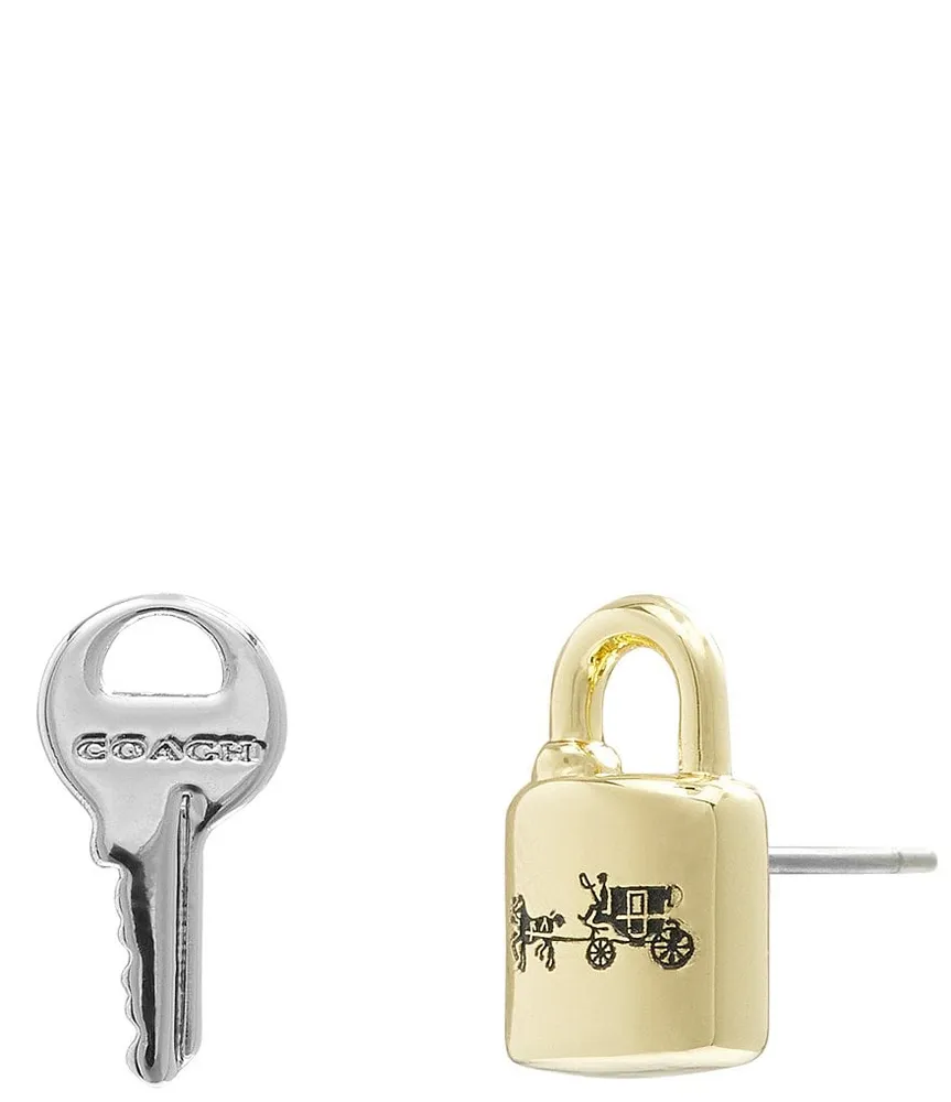 Coach Signature Lock Key Charm Huggies Earrings