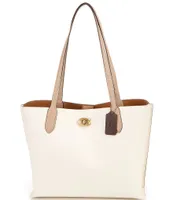 COACH Willow 24 Beige Colorblock Gold Tone Leather Tote Bag