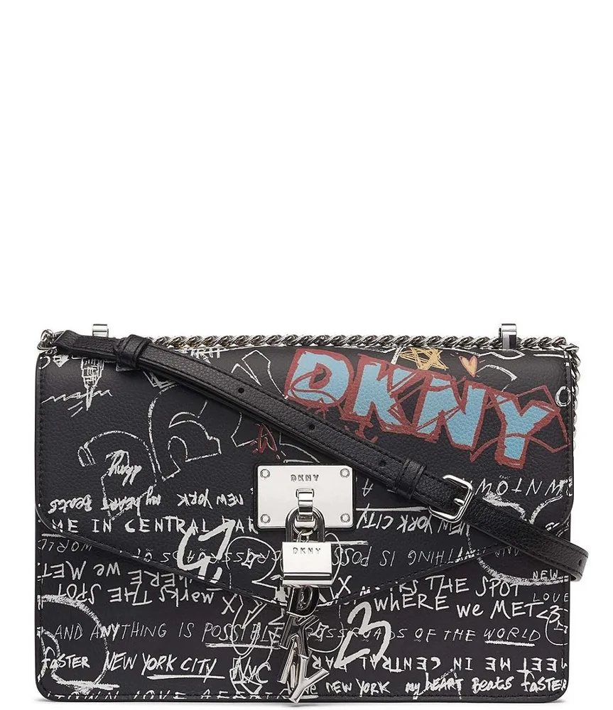 DKNY Elissa Medium Pebbled White Leather Graffiti Satchel Bag