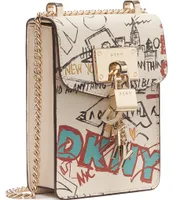 DKNY Elissa Pebbled Charm Iconic Black Graffiti/Silver Mini Crossbody Bag