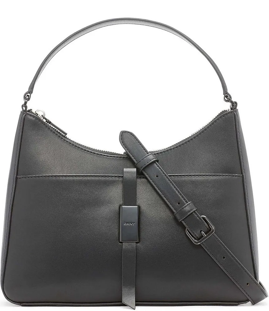 DKNY Elissa Large Pebbled Leather Charm and Lock Shoulder Bag