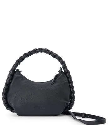 Bottega Veneta Front Pocket Satchel Black Leather Braided Strap Shoulder Bag