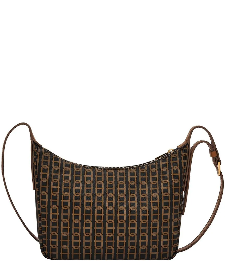 Brown jacquard monogram cross body bag