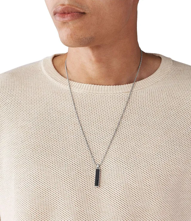 Fossil Men's Chevron Stainless Steel Dog Tag Necklace - Silver