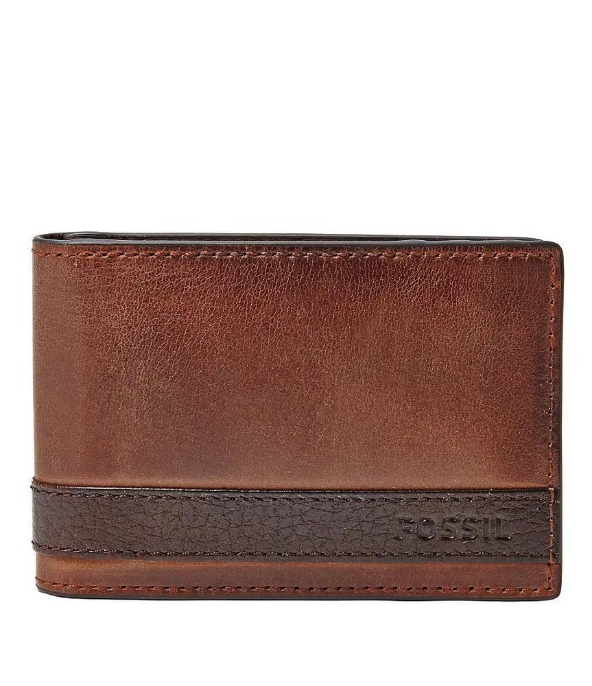 Fossil Men's Quinn Flip ID Bifold Leather Wallet - Brown