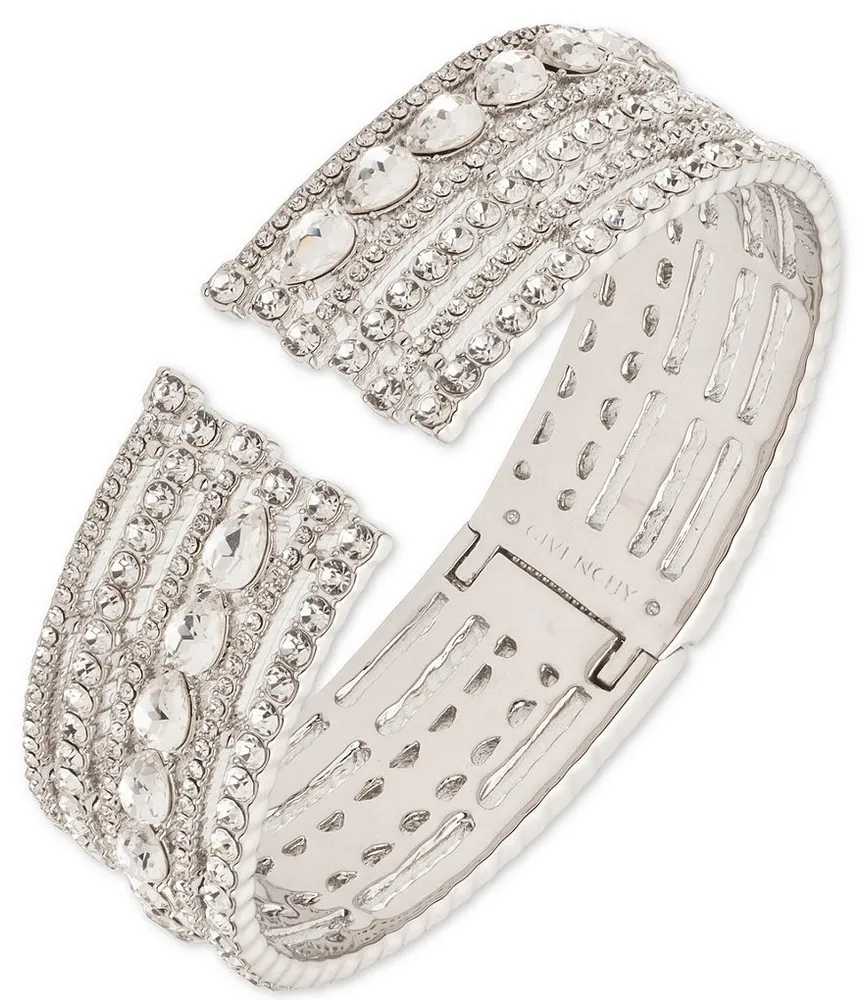 Givenchy Crystal & Pave Hinged Bangle Bracelet Gold