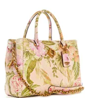 Guess Katey Luxury Straw Tropical Floral Leather Satchel Bag