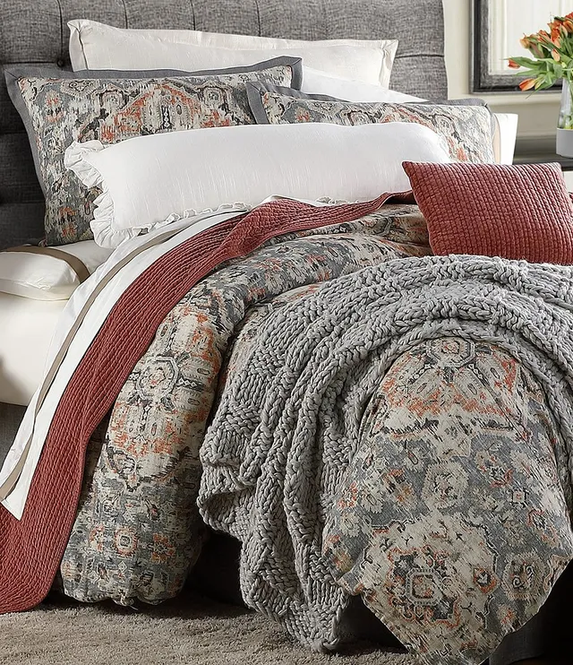 HiEnd Accents Melinda Washed Linen Comforter Set, Red, King