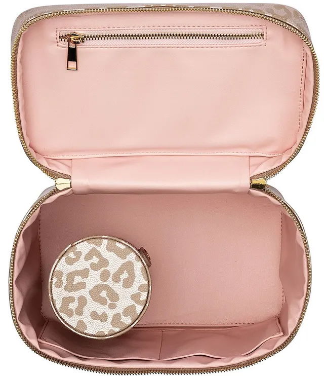 Hollis x Dillard's Champagne Leopard Vegan Leather Lux Makeup Bag - Champagne Leopard