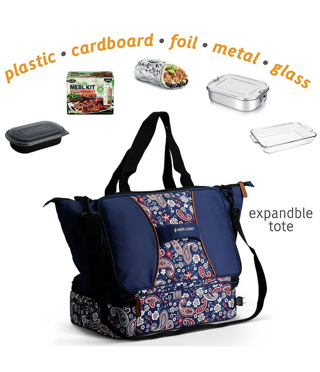 Hot Logic Portable Oven and Food Warmer Casserole Carrier Blue Paisley  Print Expandable Tote Bag