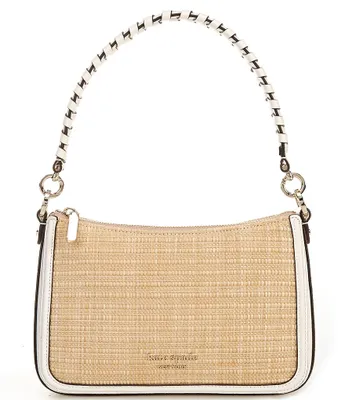 NWT Kate Spade Steffie Woven Straw North South Phone Crossbody chalk gold  pearl