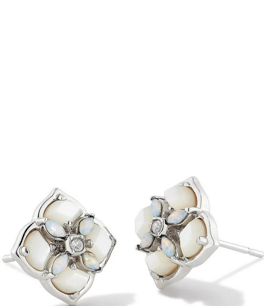 Dira Stone Silver Stud Earrings in Ivory Mix