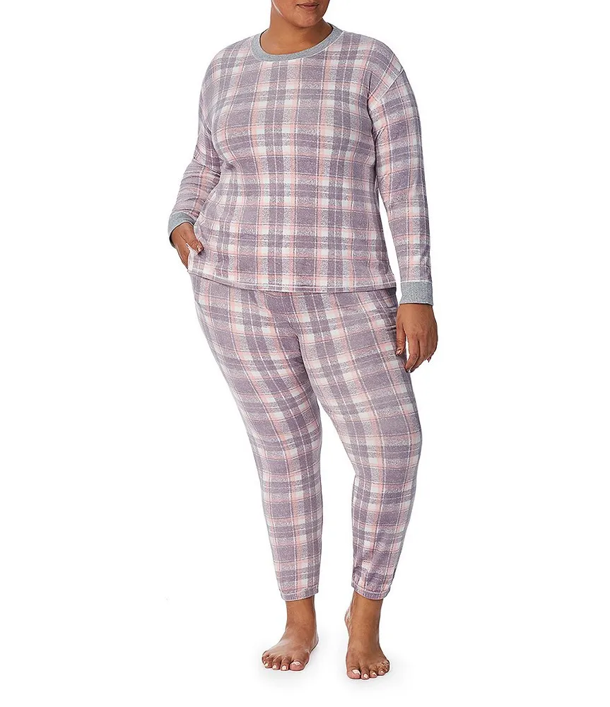 Plus Size Elegant Pajama Set, Women's Plus Striped Jacquard