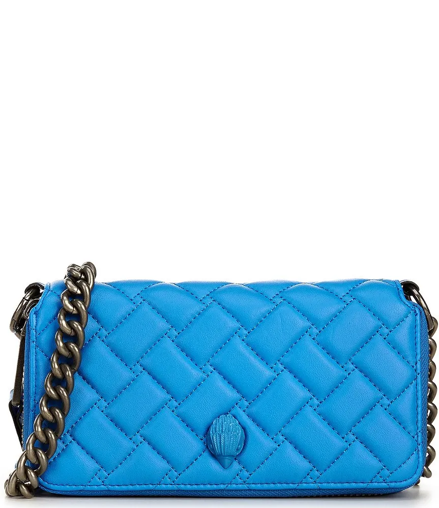Kurt Geiger London Kensington Drench Long Flap Blue Quilted Leather Wallet  On Chain Crossbody Bag