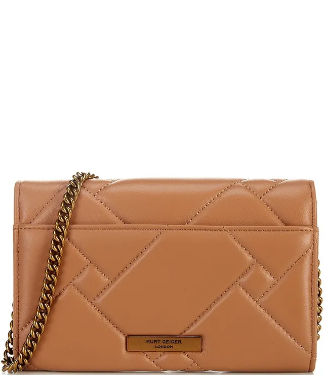 Kurt Geiger London Kensington Small Quilted Long Flap Wallet on Silver Chain Crossbody Bag - Blue