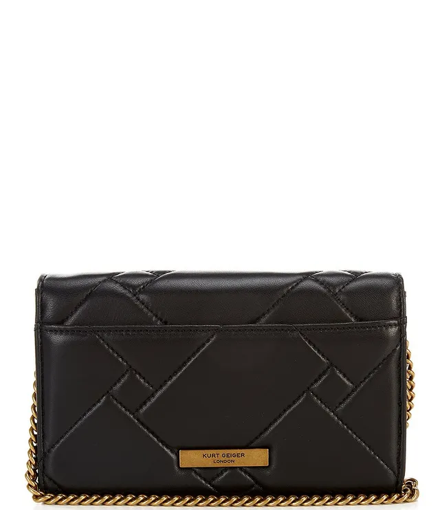 Kurt Geiger London Kensington Small Quilted Long Flap Wallet on Silver Chain Crossbody Bag - Blue