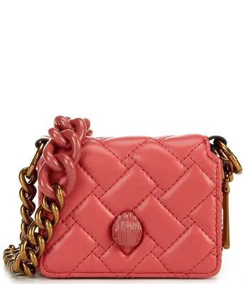 Kurt Geiger London Kensington Small Quilted Long Flap Wallet on Silver Chain Crossbody Bag - Blue