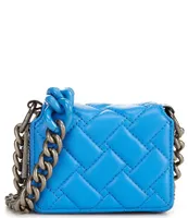 Kurt Geiger London Kensington Small Quilted Long Flap Wallet on Silver Chain Crossbody Bag - Blue