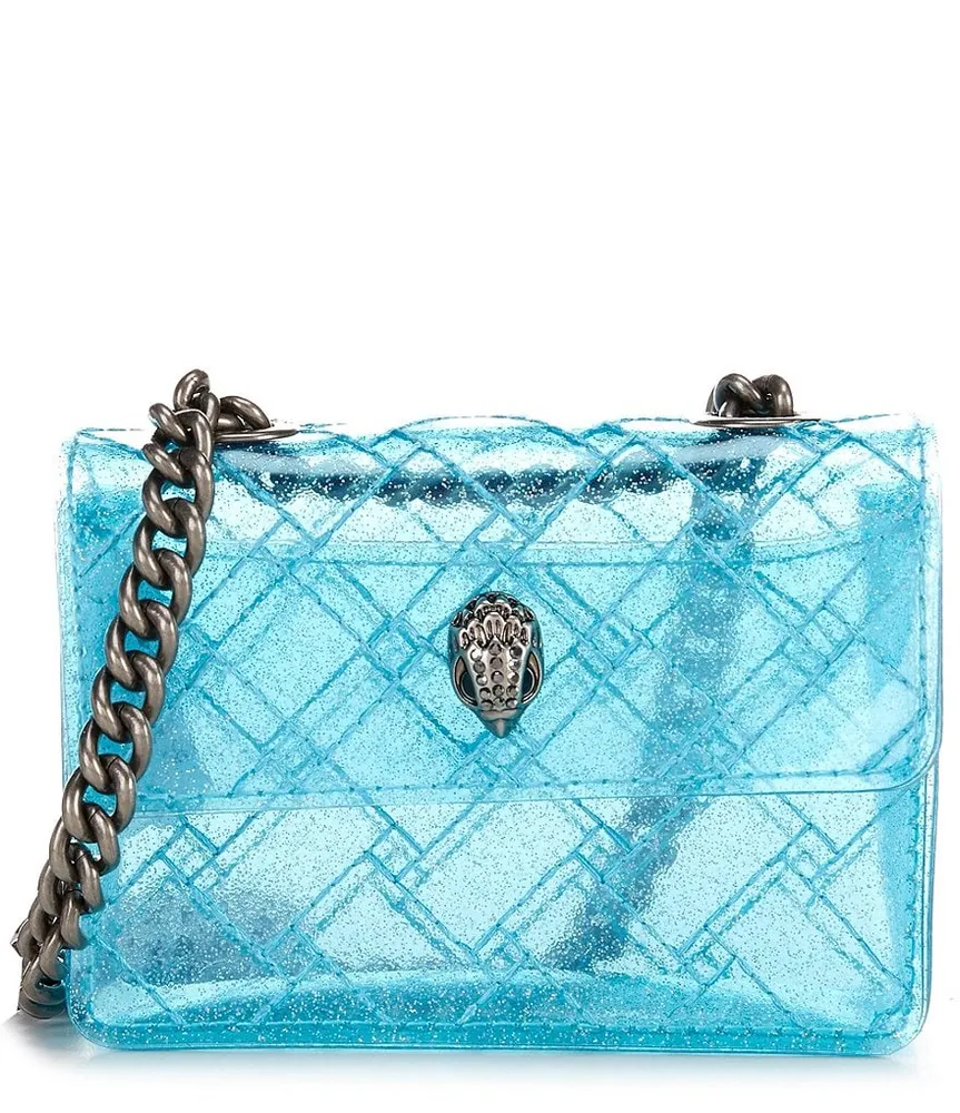 Kurt Geiger London Kensington Small Quilted Long Flap Wallet on Silver Chain Crossbody Bag - Blue