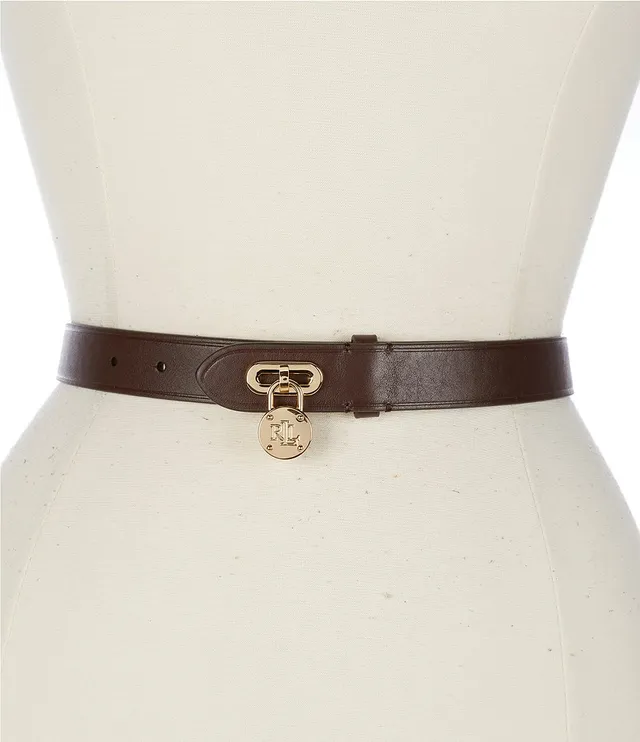 LAUREN RALPH LAUREN TURN-LOCK SKINNY LEATHER BELT, White Women's