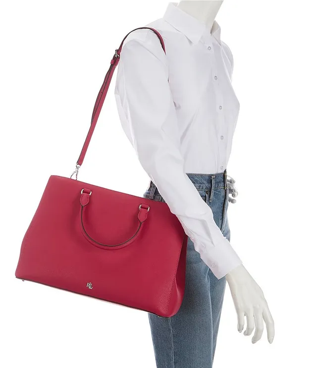 Lauren Ralph Lauren Crosshatch Leather Medium Clare Tote Bag - Red