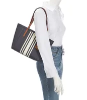 Lauren Ralph Lauren Navy Crosshatch Leather Medium Clare Tote Bag