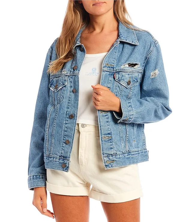 Vigoss Oversized Destructed Denim Trucker Jacket