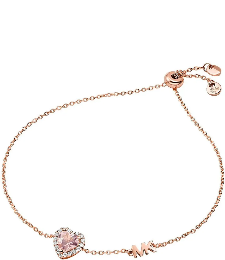 MICHAEL KORS Rose Gold Pave Heart MK Logo Slider Bracelet