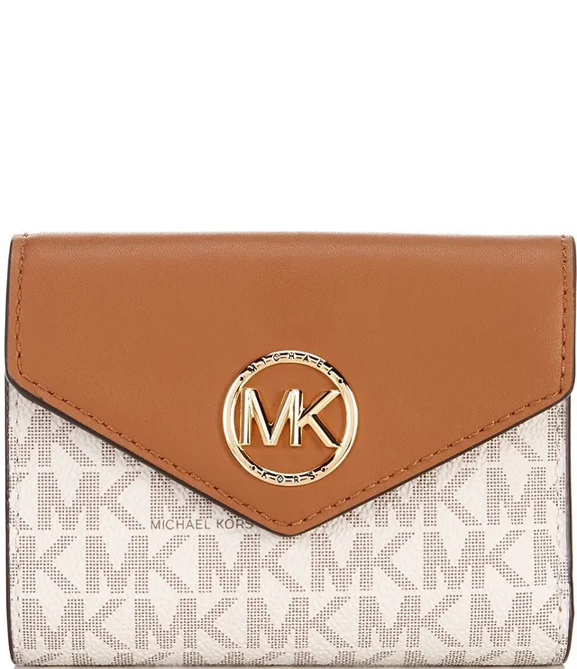 Michael Kors Signature Jet Set Charm Silver Tone Medium Envelope Tri-Fold  Wallet