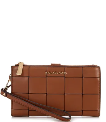 Michael Kors Jet Set Charm Large Signature Logo Semi Lux Top Zip Wristlet - Brown/Acorn