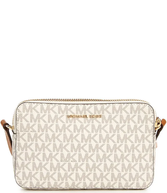 Michael Kors Jet Set Small Pebbled Leather Double-Zip Camera Bag - Optic White