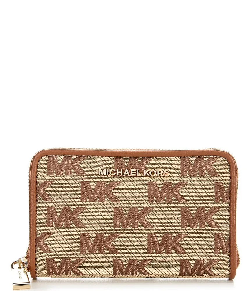Michael Kors Leather Jet Set Travel Top Zip Card Case Wallet Coin Pouch  Brown