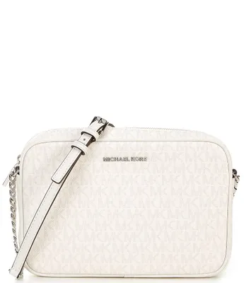 Michael Kors Jet Set Large East West Crossbody Bag In Optic White/black New