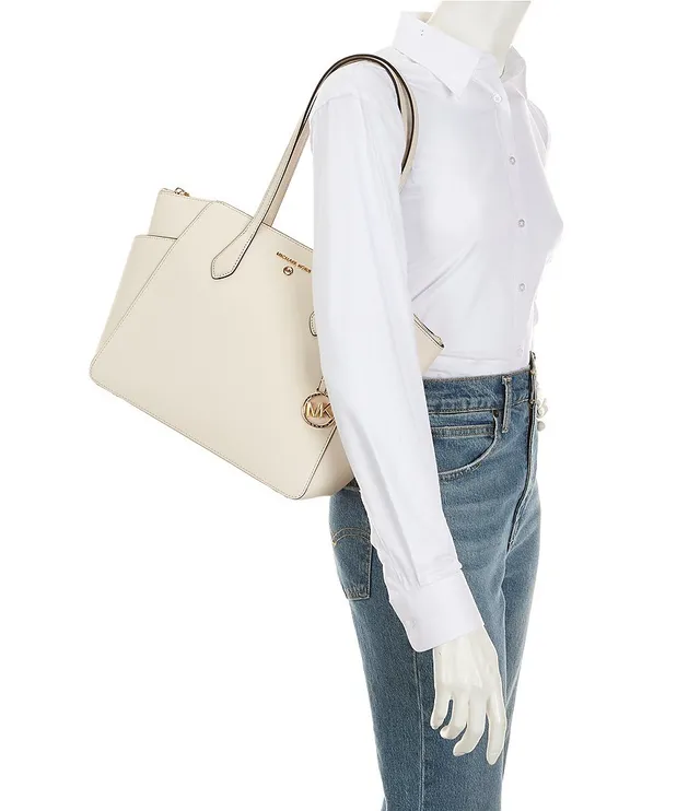Michael Kors, Bags, Beautiful Michael Kors Marilyn Medium Saffiano Leather  Zip Logo Charm Tote Bag